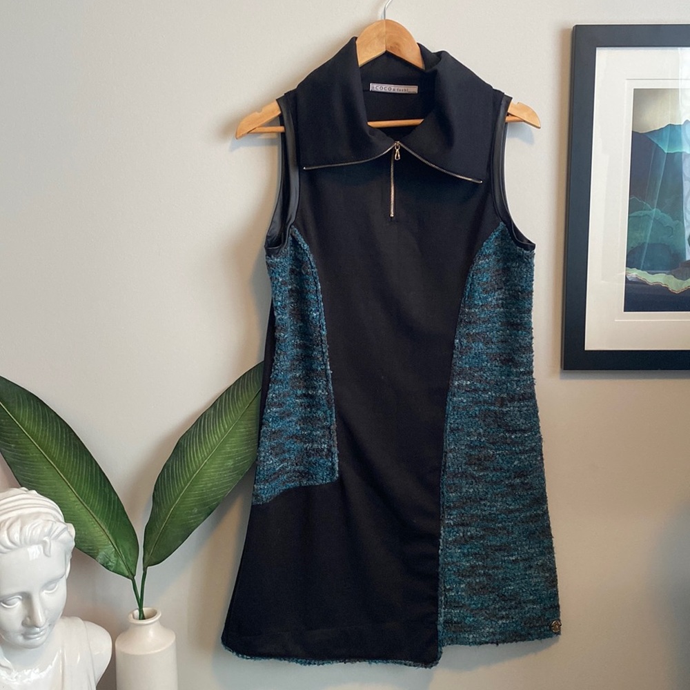 Coco & Tashi Tweed Panel Turtleneck Dress